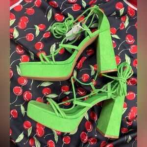 Stradivarius Lime Green Block Heel Sandals 39/8